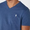 T-shirts bleus à col en V avec logo sur la poitrine Ralph Lauren pour homme