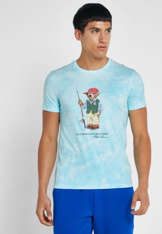 T-shirts bleus à col rond et imprimé graphique Ralph Lauren pour homme