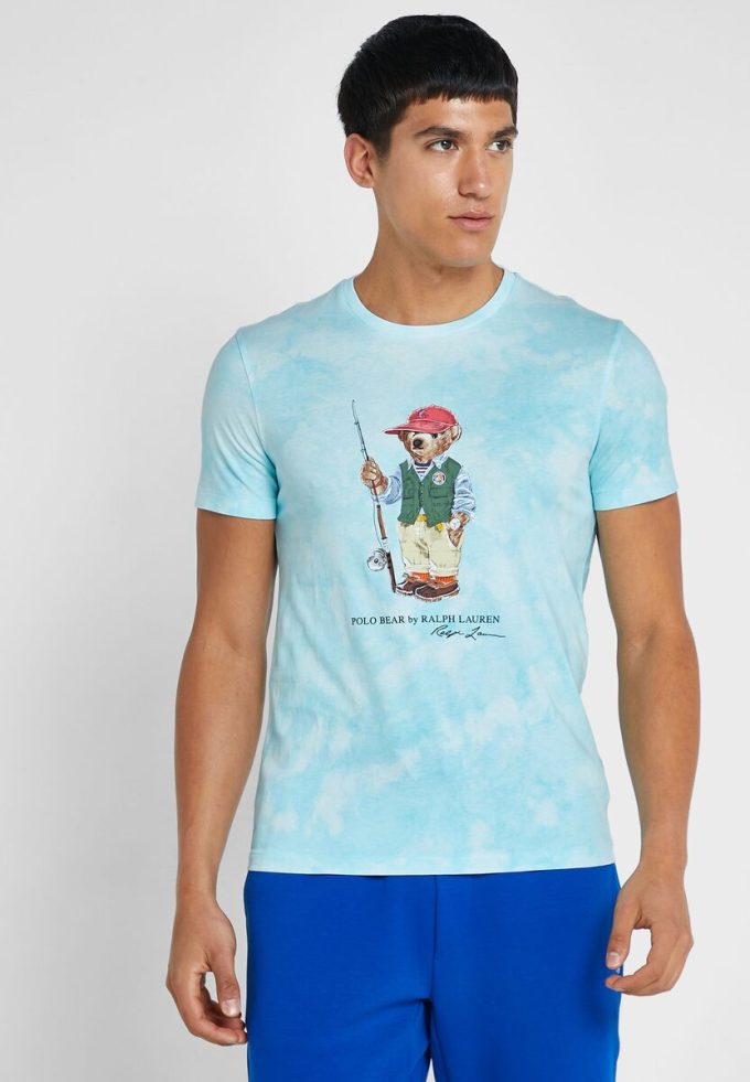 T-shirts bleus à col rond et imprimé graphique Ralph Lauren pour homme