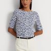 T-shirts bleus en coton extensible à fleurs Ralph Lauren pour femme T-shirts bleus en coton extensible à fleurs Ralph Lauren pour femme