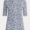 T-shirts bleus en coton extensible à fleurs Ralph Lauren pour femme T-shirts bleus en coton extensible à fleurs Ralph Lauren pour femme