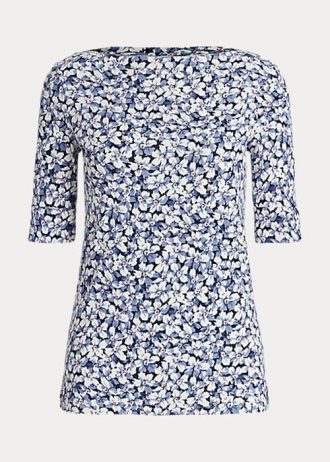 T-shirts bleus en coton extensible à fleurs Ralph Lauren pour femme