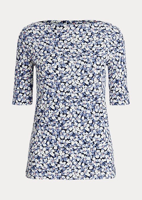 T-shirts bleus en coton extensible à fleurs Ralph Lauren pour femme T-shirts bleus en coton extensible à fleurs Ralph Lauren pour femme
