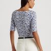 T-shirts bleus en coton extensible à fleurs Ralph Lauren pour femme T-shirts bleus en coton extensible à fleurs Ralph Lauren pour femme