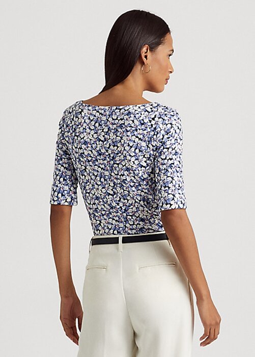 T-shirts bleus en coton extensible à fleurs Ralph Lauren pour femme T-shirts bleus en coton extensible à fleurs Ralph Lauren pour femme