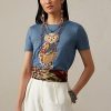 T-shirts bleus en coton pour femme Ralph Lauren Island Polo Bear
