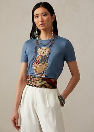 T-shirts bleus en coton pour femme Ralph Lauren Island Polo Bear T-shirts bleus en coton pour femme Ralph Lauren Island Polo Bear