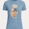 T-shirts bleus en coton pour femme Ralph Lauren Island Polo Bear