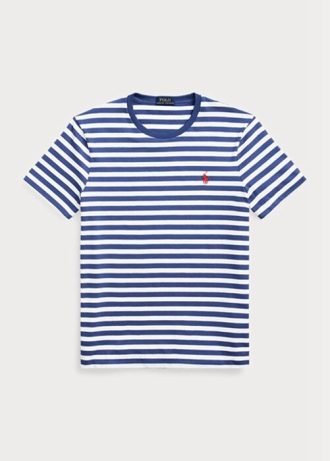 T-shirts bleus en jersey rayé Ralph Lauren Custom Slim Fit pour homme