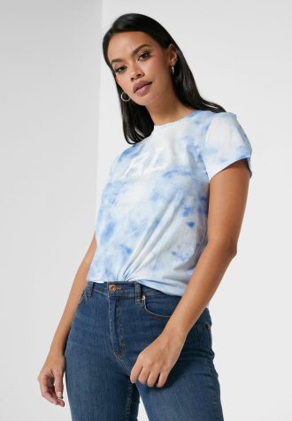 T-shirts bleus à logo imprimé Ralph Lauren pour femmes T-shirts bleus à logo imprimé Ralph Lauren pour femmes