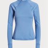 T-shirts bleus à manches longues et col montant pour femme en jersey avec logo Ralph Lauren T-shirts bleus à manches longues et col montant pour femme en jersey avec logo Ralph Lauren