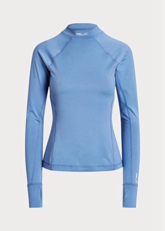 T-shirts bleus à manches longues et col montant pour femme en jersey avec logo Ralph Lauren
