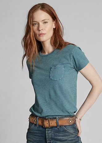 T-shirts bleus à poche en coton indigo Ralph Lauren pour femme T-shirts bleus à poche en coton indigo Ralph Lauren pour femme