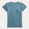 T-shirts bleus à poche en coton indigo Ralph Lauren pour femme