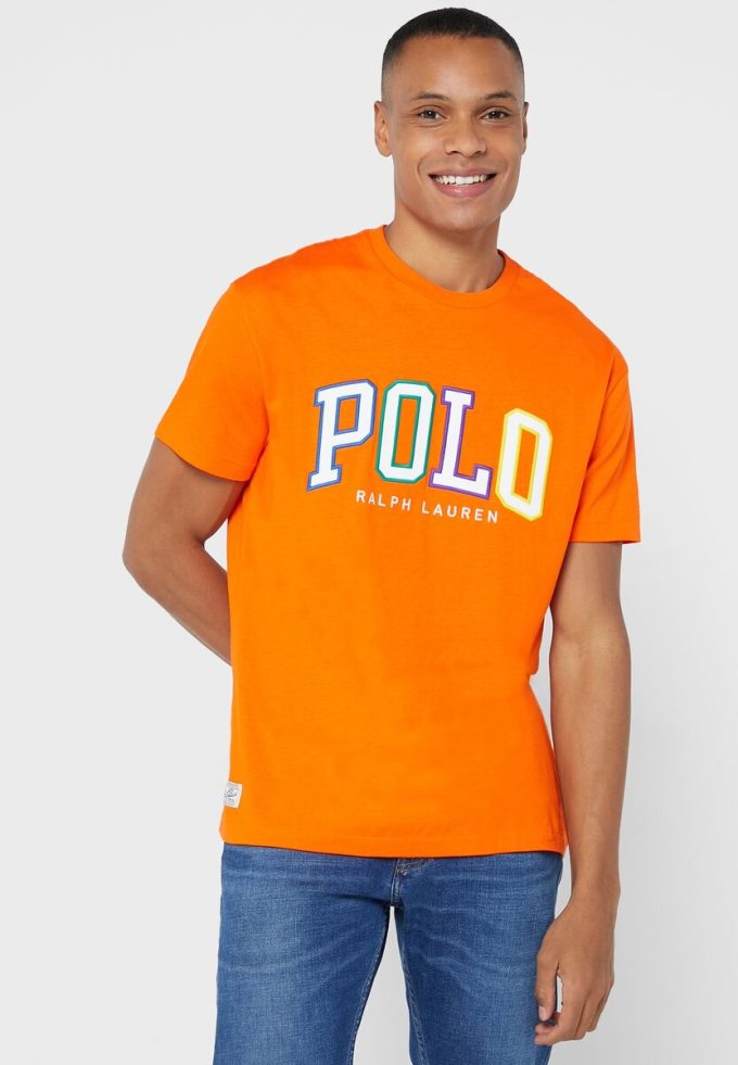 T-shirts à col rond orange avec logo Ralph Lauren pour hommes