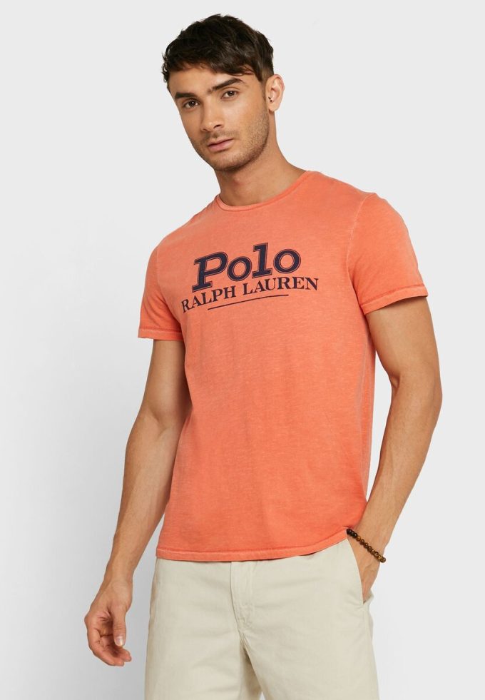 T-shirts à col rond orange avec logo Ralph Lauren pour hommes