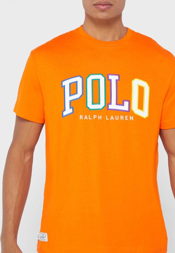 T-shirts à col rond orange avec logo Ralph Lauren pour hommes