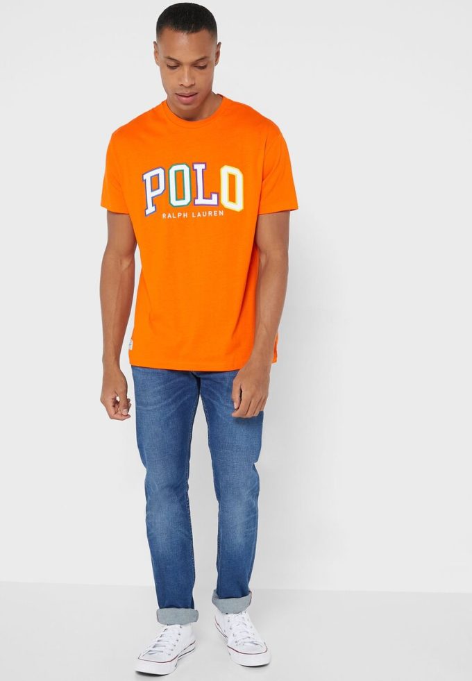 T-shirts à col rond orange avec logo Ralph Lauren pour hommes