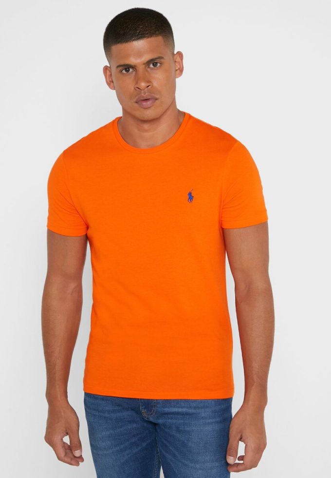 T-shirts à col rond orange Ralph Lauren Essential pour hommes