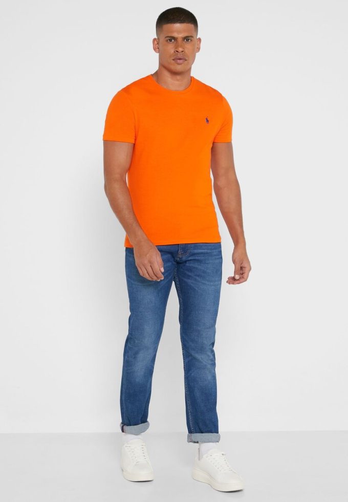 T-shirts à col rond orange Ralph Lauren Essential pour hommes