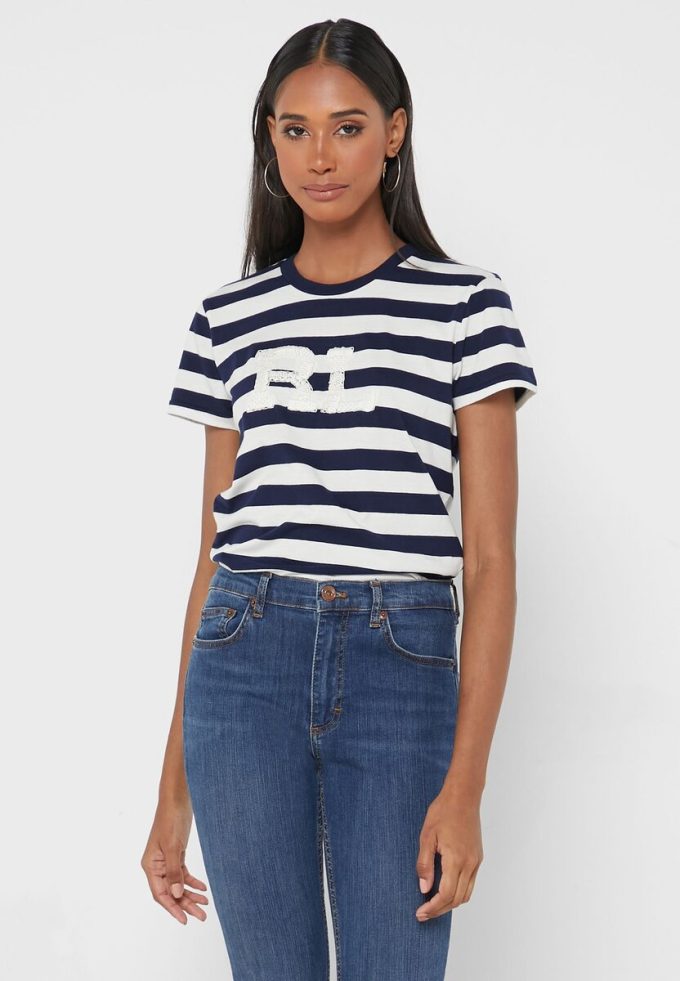 T-shirts à col rond rayés bleu marine Ralph Lauren pour femme T-shirts à col rond rayés bleu marine Ralph Lauren pour femme