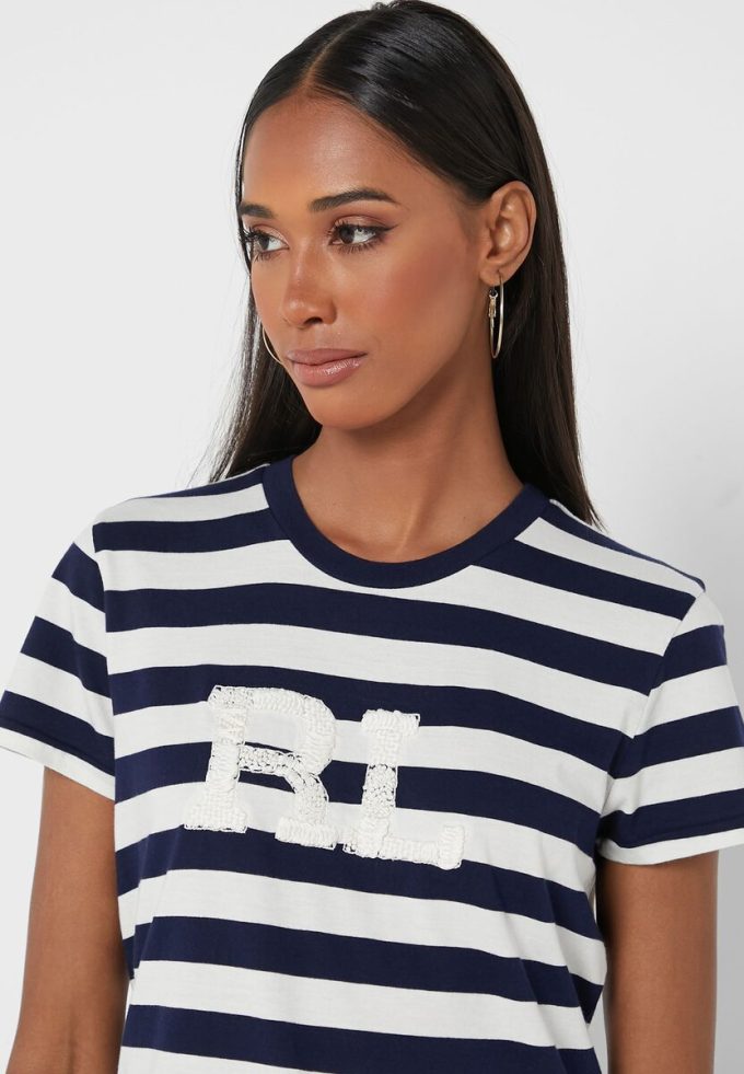 T-shirts à col rond rayés bleu marine Ralph Lauren pour femme T-shirts à col rond rayés bleu marine Ralph Lauren pour femme