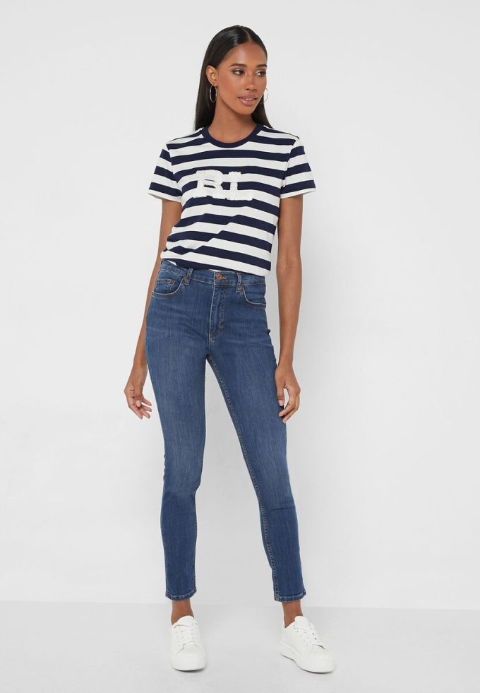 T-shirts à col rond rayés bleu marine Ralph Lauren pour femme T-shirts à col rond rayés bleu marine Ralph Lauren pour femme