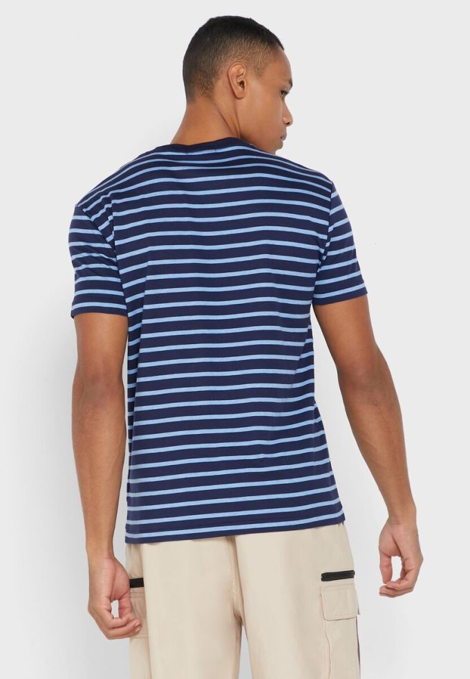 T-shirts à col rond rayés bleus pour hommes Ralph Lauren