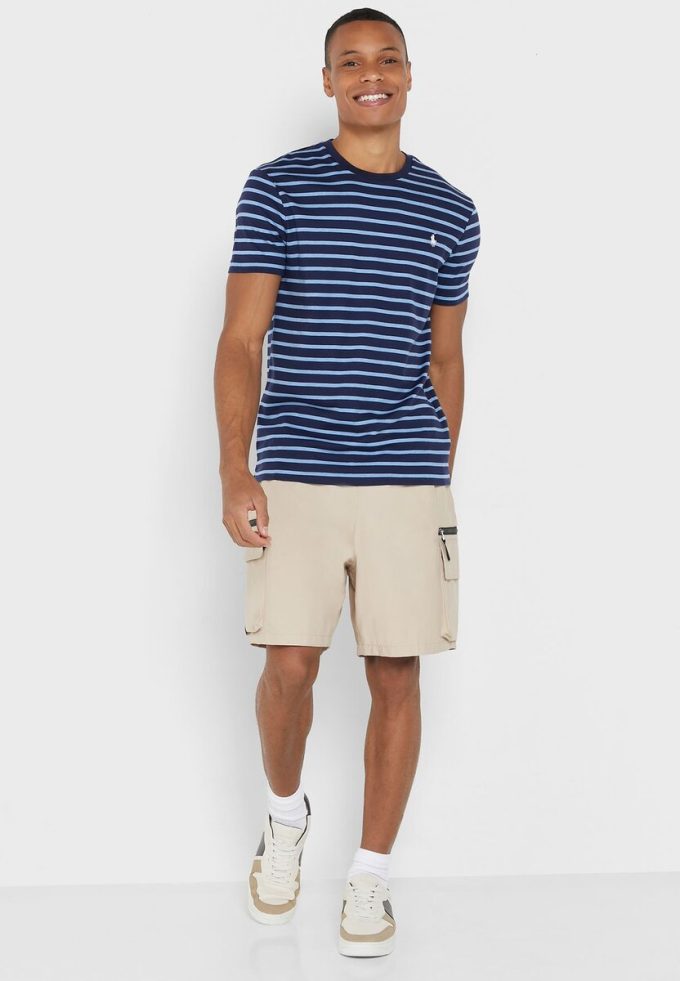 T-shirts à col rond rayés bleus pour hommes Ralph Lauren