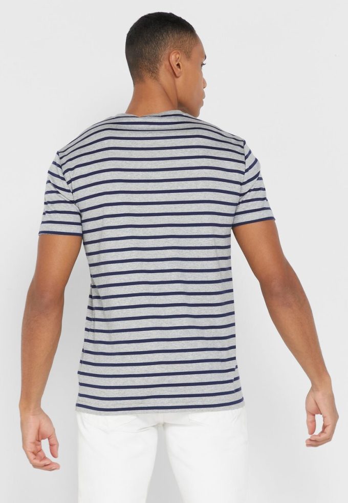 T-shirts à col rond rayés gris pour hommes Ralph Lauren T-shirts à col rond rayés gris pour hommes Ralph Lauren