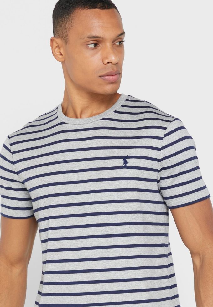 T-shirts à col rond rayés gris pour hommes Ralph Lauren T-shirts à col rond rayés gris pour hommes Ralph Lauren