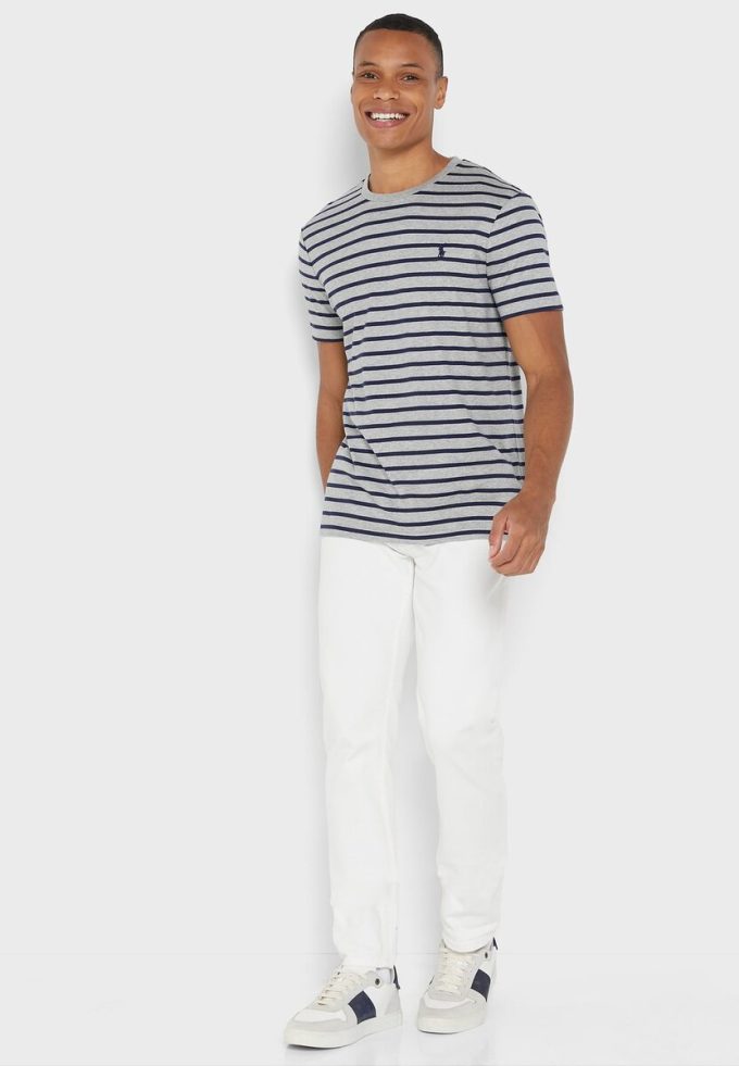 T-shirts à col rond rayés gris pour hommes Ralph Lauren T-shirts à col rond rayés gris pour hommes Ralph Lauren