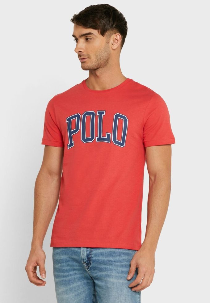T-shirts à col rond rouges avec slogan Ralph Lauren pour hommes T-shirts à col rond rouges avec slogan Ralph Lauren pour hommes