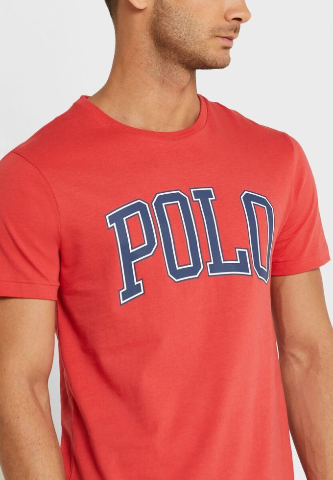 T-shirts à col rond rouges avec slogan Ralph Lauren pour hommes T-shirts à col rond rouges avec slogan Ralph Lauren pour hommes