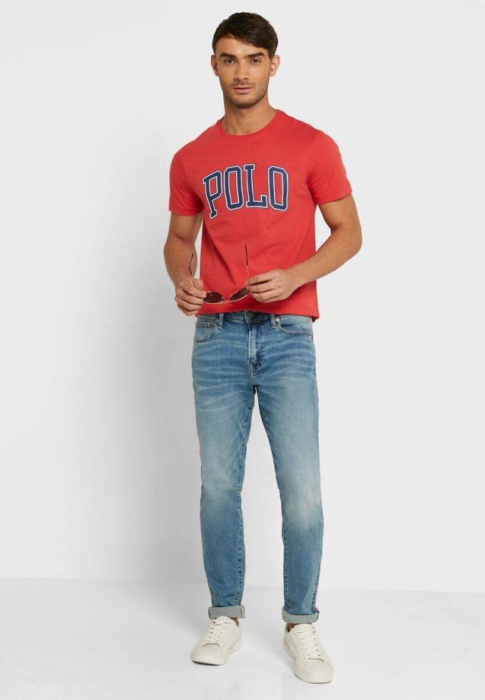 T-shirts à col rond rouges avec slogan Ralph Lauren pour hommes T-shirts à col rond rouges avec slogan Ralph Lauren pour hommes