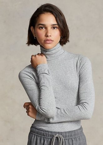 T-shirts à col roulé côtelés extensibles gris Ralph Lauren pour femme T-shirts à col roulé côtelés extensibles gris Ralph Lauren pour femme