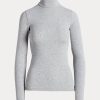 T-shirts à col roulé côtelés extensibles gris Ralph Lauren pour femme T-shirts à col roulé côtelés extensibles gris Ralph Lauren pour femme