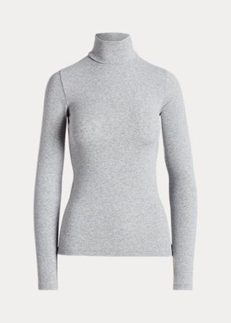 T-shirts à col roulé côtelés extensibles gris Ralph Lauren pour femme T-shirts à col roulé côtelés extensibles gris Ralph Lauren pour femme