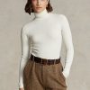 T-shirts à col roulé côtelés extensibles Ralph Lauren crème pour femme T-shirts à col roulé côtelés extensibles Ralph Lauren crème pour femme