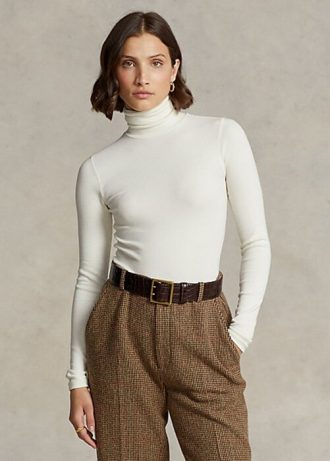T-shirts à col roulé côtelés extensibles Ralph Lauren crème pour femme T-shirts à col roulé côtelés extensibles Ralph Lauren crème pour femme