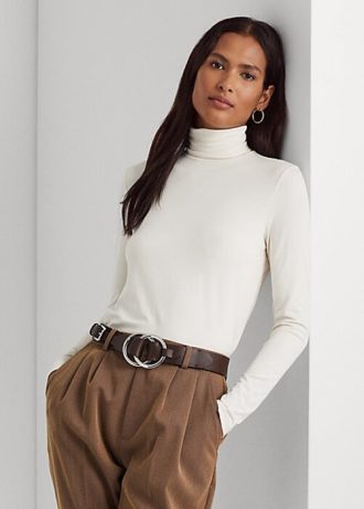 T-shirts à col roulé en jersey crème Ralph Lauren pour femme T-shirts à col roulé en jersey crème Ralph Lauren pour femme