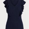 T-shirts côtelés à volants Ralph Lauren bleu marine pour femme