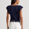 T-shirts côtelés à volants Ralph Lauren bleu marine pour femme