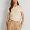 T-shirts en coton extensible Ralph Lauren crème pour femme T-shirts en coton extensible Ralph Lauren crème pour femme