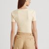 T-shirts en coton extensible Ralph Lauren crème pour femme T-shirts en coton extensible Ralph Lauren crème pour femme
