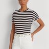 T-shirts en coton extensible rayé bleu marine Ralph Lauren pour femme T-shirts en coton extensible rayé bleu marine Ralph Lauren pour femme