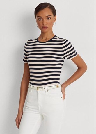 T-shirts en coton extensible rayé bleu marine Ralph Lauren pour femme