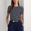 T-shirts en coton extensible rayé bleu marine Ralph Lauren pour femme T-shirts en coton extensible rayé bleu marine Ralph Lauren pour femme