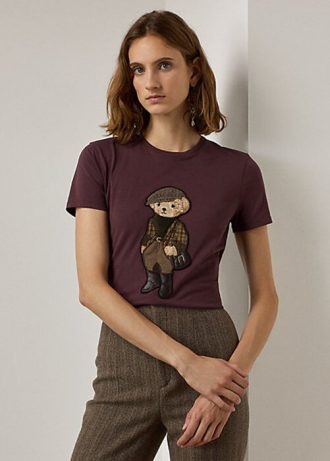T-shirts en coton Polo Bear en tweed Ralph Lauren bordeaux pour femme T-shirts en coton Polo Bear en tweed Ralph Lauren bordeaux pour femme
