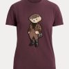 T-shirts en coton Polo Bear en tweed Ralph Lauren bordeaux pour femme